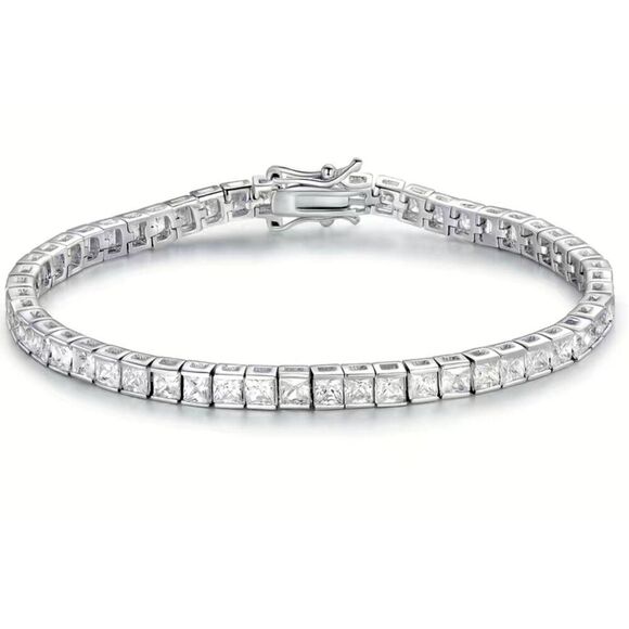 Gorgeous New 15.9 Ct. Princess Cut Sim Diamond Tennis Bracelet~18KWGP - Picture 1 of 4
